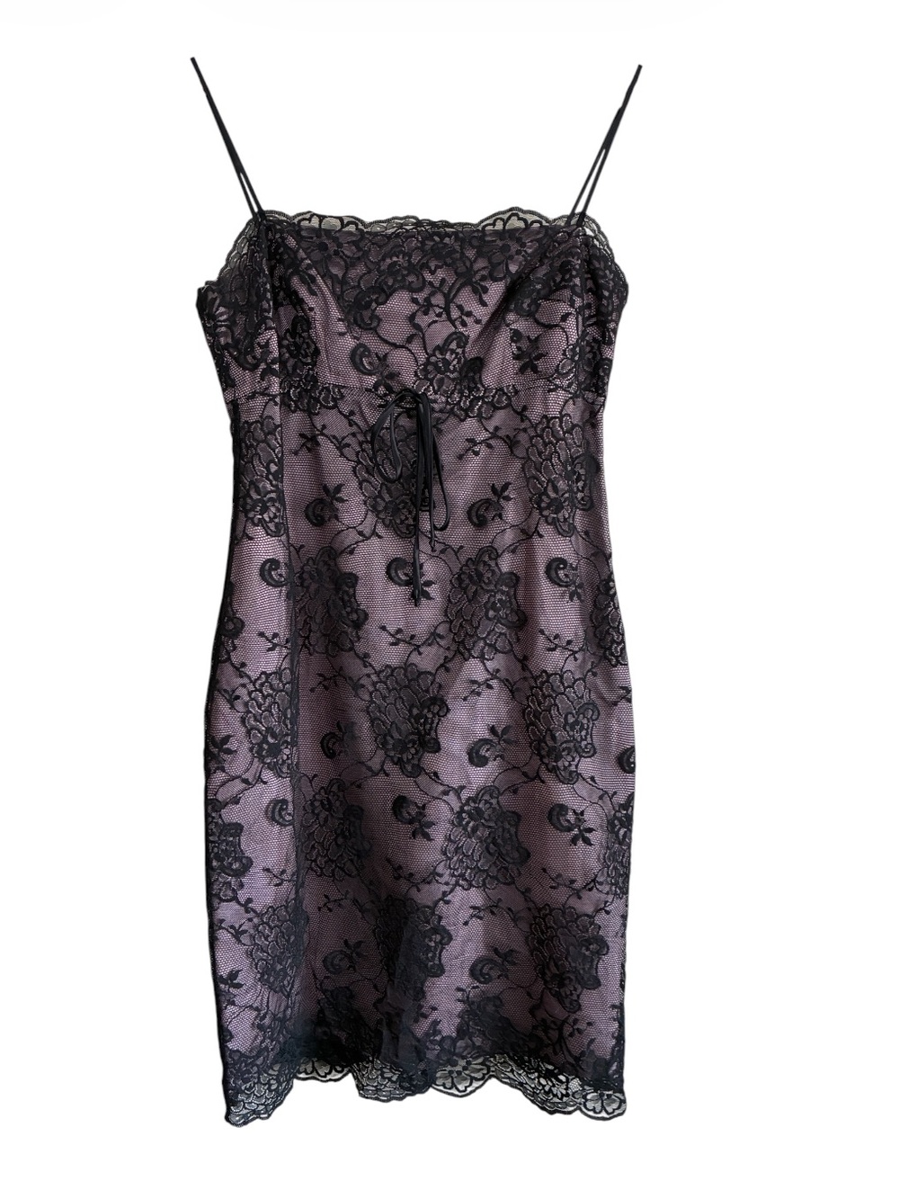 Laundry by Shelli Segal Vintage 90s Black Lace Slip Dress Made in USA Size 4
